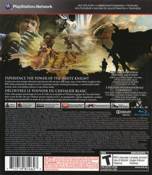 White Knight Chronicles Back Cover - Playstation 3 Pre-Played