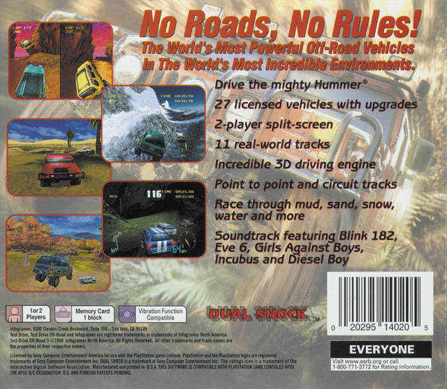 Test Drive Off Road 3 Back Cover - Playstation 1 Pre-Played