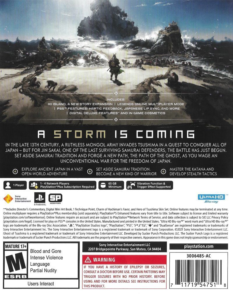 Ghost of Tsushima Director's Cut Back Cover - Playstation 5 Pre-Played