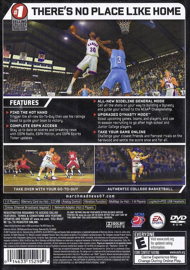 NCAA March Madness 07 Back Cover - Playstation 2 Pre-Played