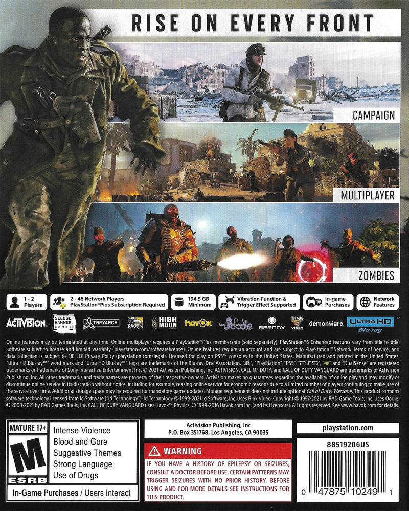 Call of Duty Vanguard - Playstation 5 Back Cover Pre-Played