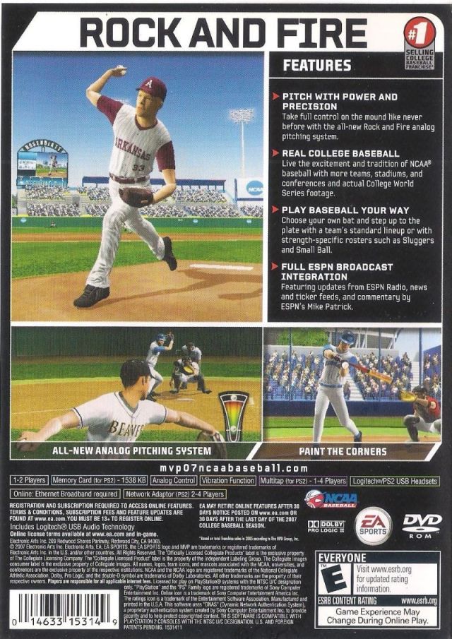 MVP NCAA Baseball 07 Back Cover - Playstation 2 Pre-Played