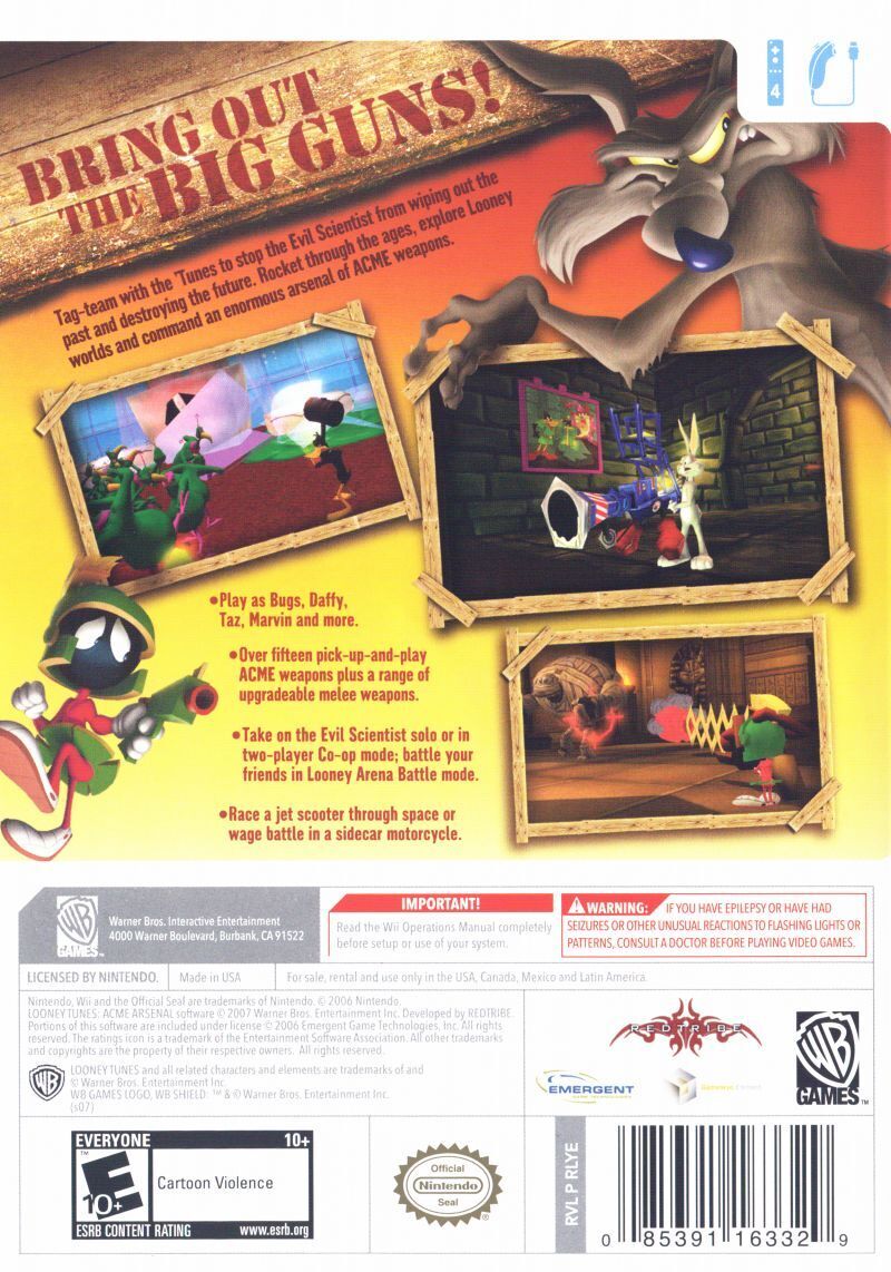 Looney Tunes Acme Arsenal Back Cover - Nintendo Wii Pre-Played