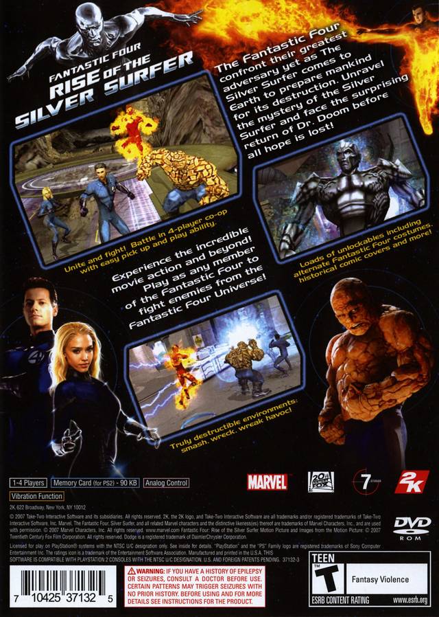 Fantastic Four Rise of the Silver Surfer Back Cover - Playstation 2 Pre-Played