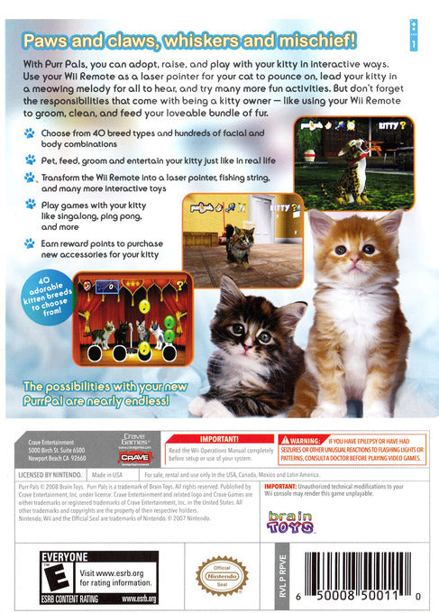 Purr Pals Back Cover - Nintendo Wii Pre-Played