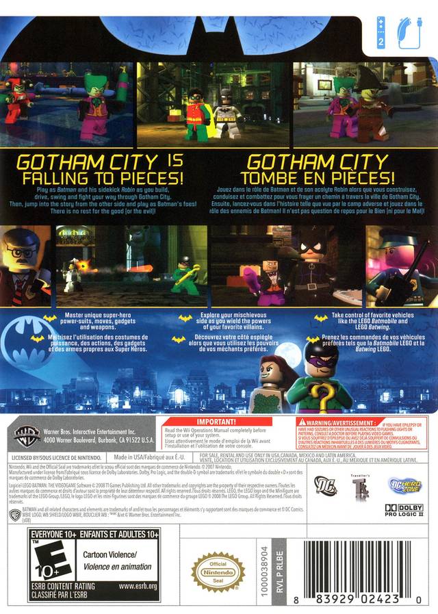 Lego Batman The Video Game Back Cover - Nintendo Wii Pre-Played