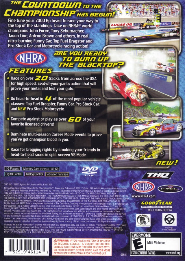 NHRA Countdown to the Championship Back Cover - Playstation 2 Pre-Played