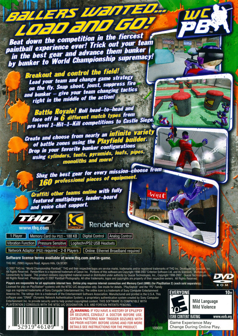 World Championship Paintball Back Cover - Playstation 2 Pre-Played