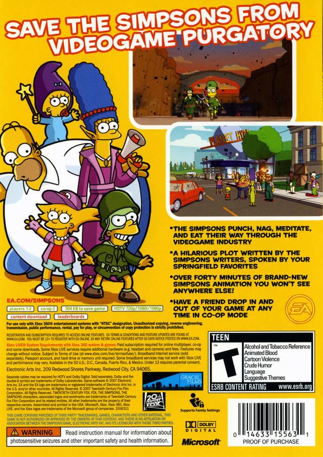 The Simpsons Game Back Cover - Xbox 360 Pre-Played