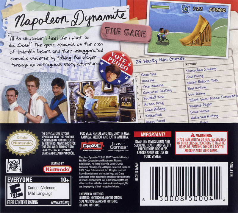 Napoleon Dynamite The Game Back Cover - Nintendo DS Pre-Played