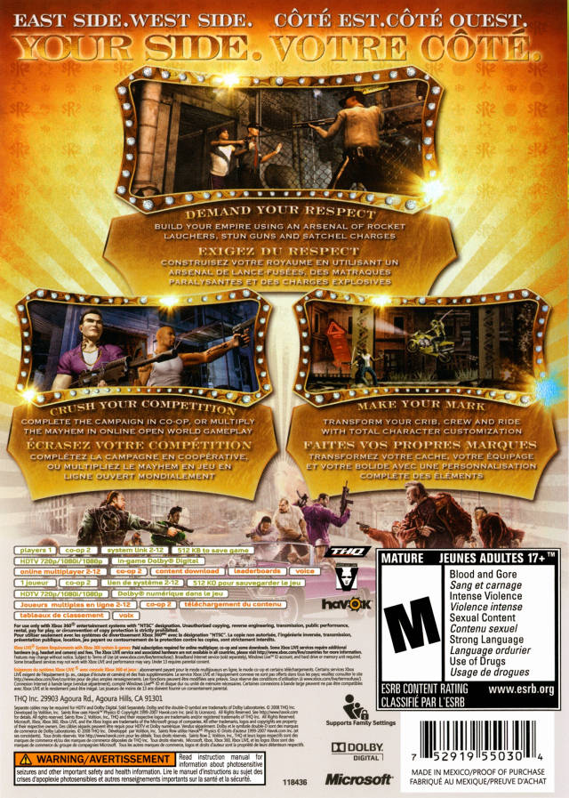 Saints Row 2 Back Cover - Xbox 360 Pre-Played