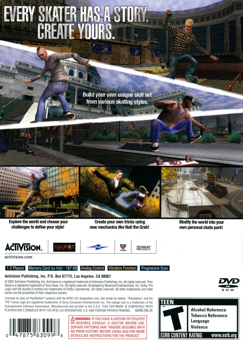 Tony Hawk's Proving Ground Back Cover - Playstation 2 Pre-Played