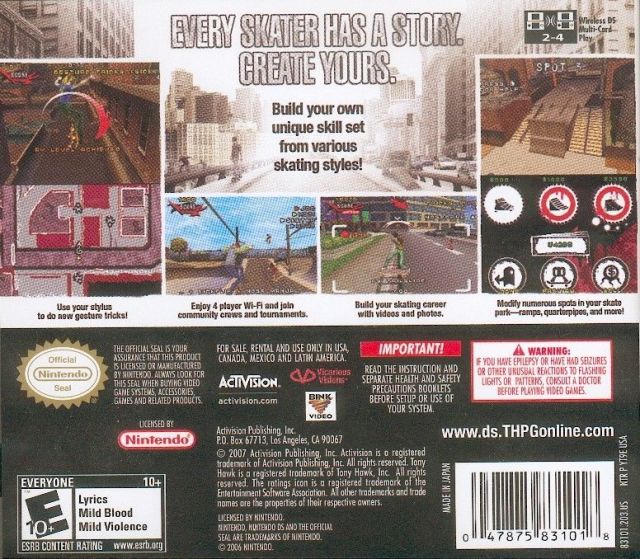 Tony Hawk's Proving Ground Back Cover - Nintendo DS Pre-Played