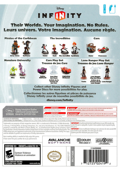 Disney Infinity (Game Only) Back Cover - Nintendo Wii Pre-Played