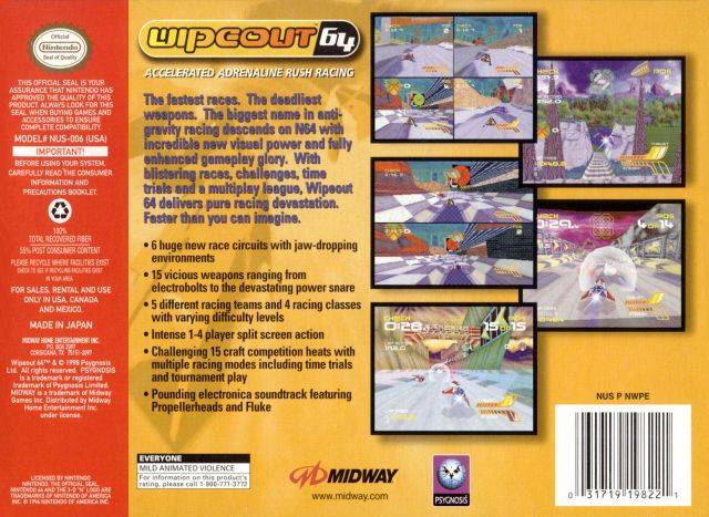 Wipeout 64 Back Cover - Nintendo 64 Pre-Played