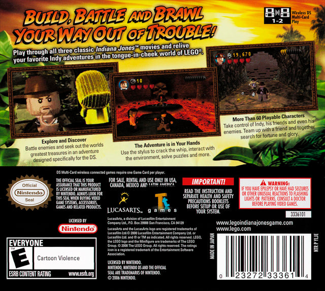 LEGO Indiana Jones The Original Adventures Back Cover - Nintendo DS Pre-Played