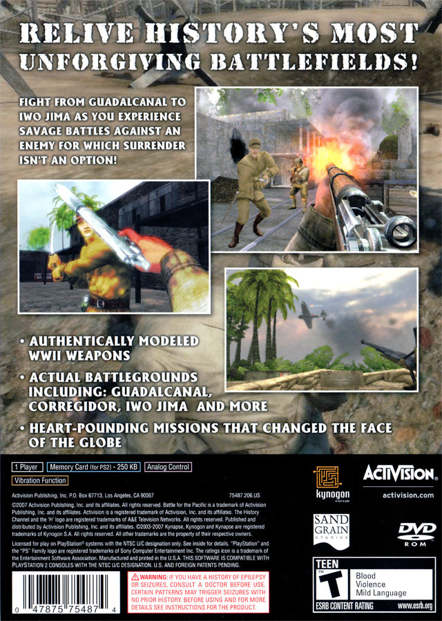 History Channel Battle For the Pacific - Back Cover Playstation 2 Pre-Played