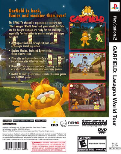 Garfield Lasagna World Tour Back Cover - Playstation 2 Pre-Played