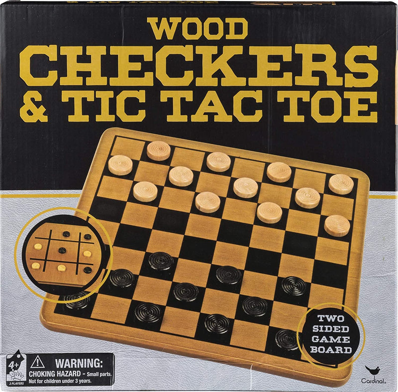 Wooden Checkers & Tic Tac Toe - Two Sided Game Board