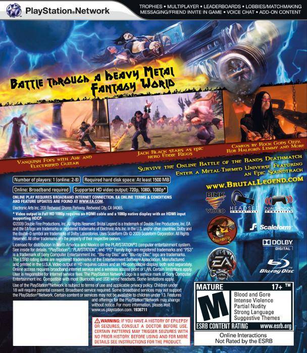 Brutal Legend Back Cover - Playstation 3 Pre-Played