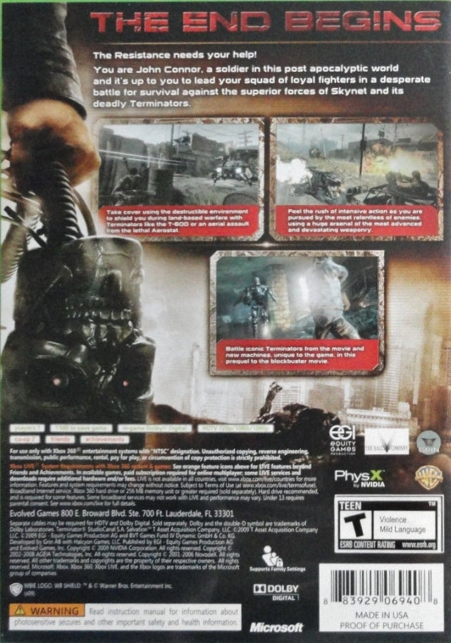 Terminator Salvation Back Cover - Xbox 360 Pre-Played