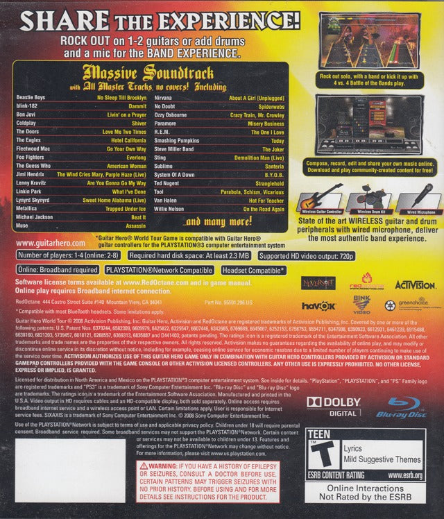 Guitar Hero World Tour Back Cover - Playstation 3 Pre-Played