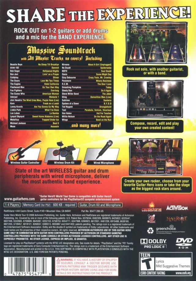 Guitar Hero World Tour Back Cover - Playstation 2 Pre-Played