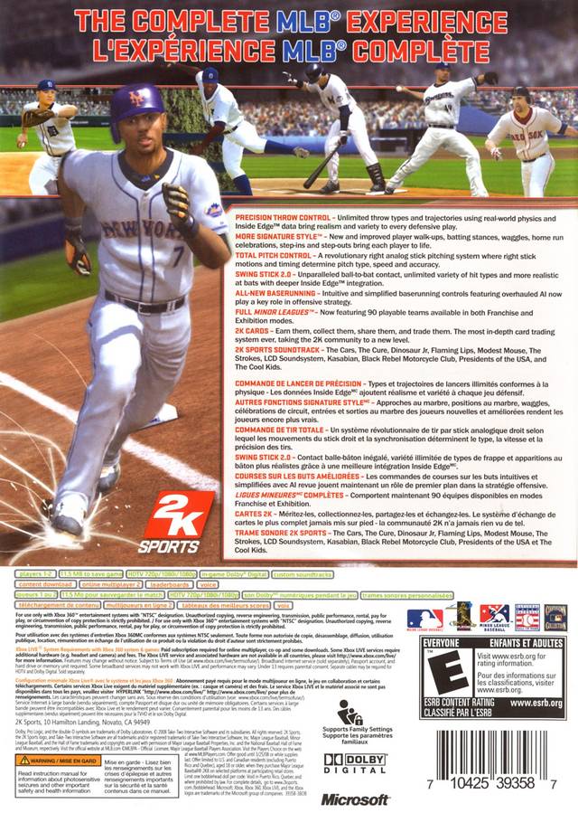 MLB 2K8 Back Cover - Xbox 360 Pre-Played