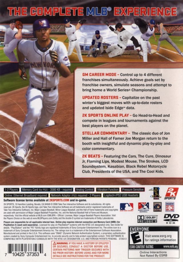 MLB 2K8 Back Cover - Playstation 2 Pre-Played