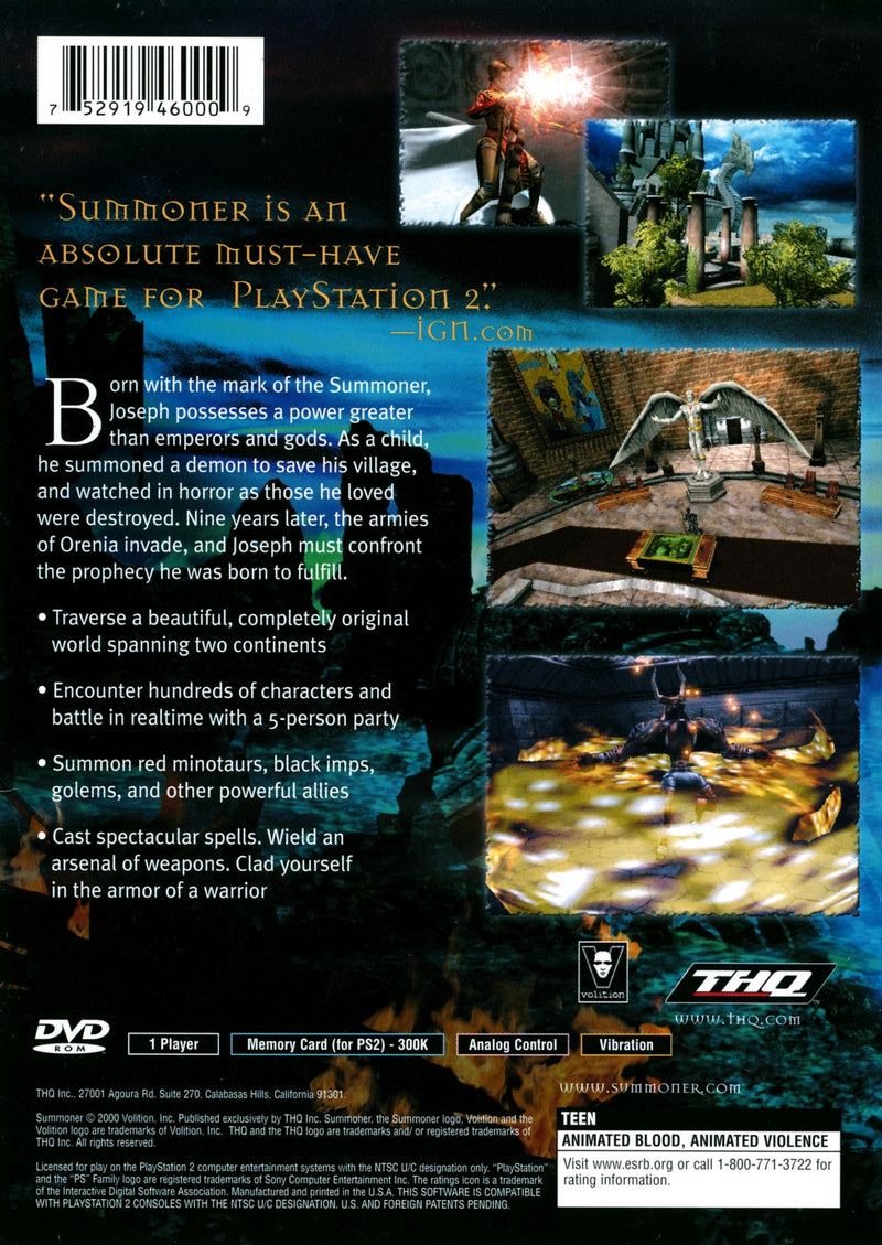 Summoner Back Cover - Playstation 2 Pre-Played