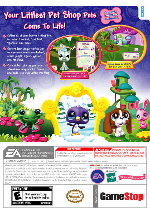 Littlest Pet Shop Back Cover - Nintendo Wii Pre-Played