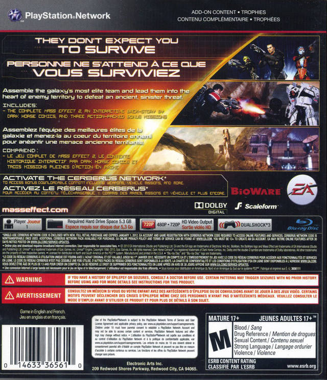 Mass Effect 2 Back Cover - Playstation 3 Pre-Played