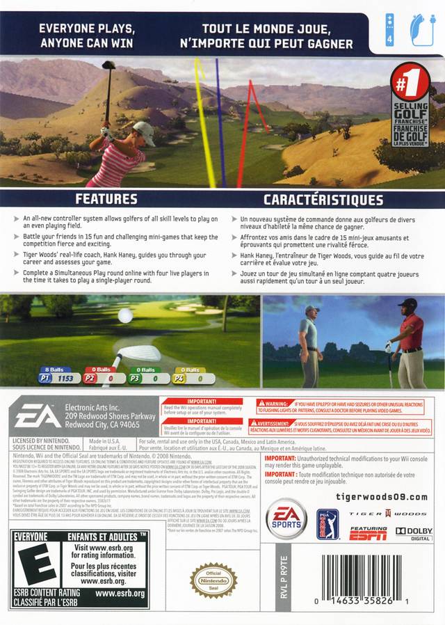 Tiger Woods PGA Tour 09 Back Cover - Nintendo Wii Pre-Played