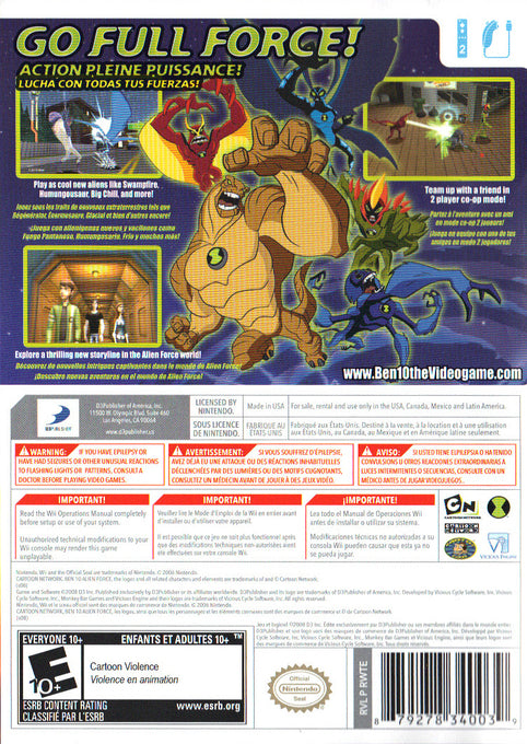 Ben 10 Alien Force Back Cover - Nintendo Wii Pre-Played