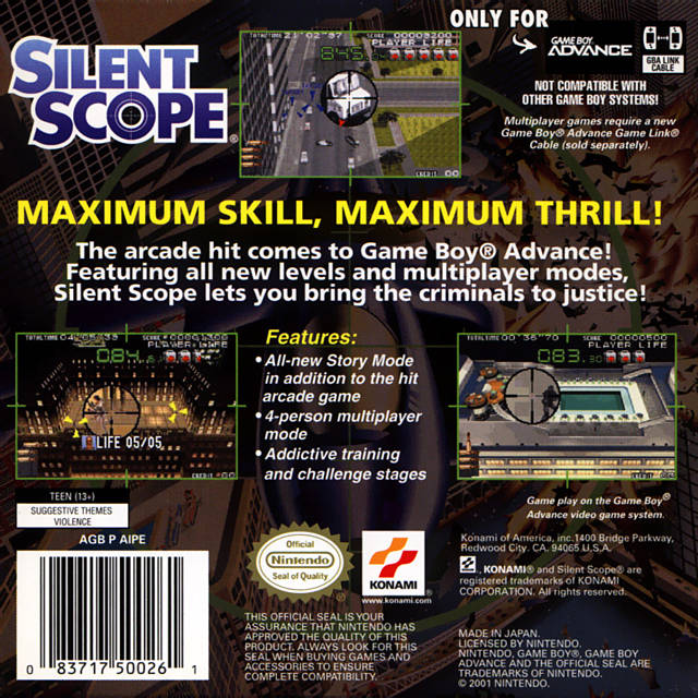 Silent Scope Back Cover - Nintendo Gameboy Advance Pre-Played