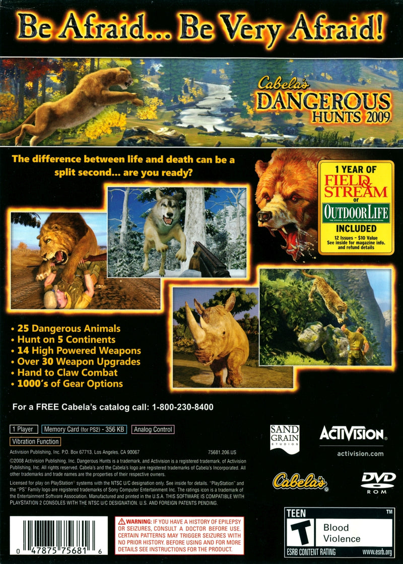 Cabela's Dangerous Hunts 2009 Back Cover - Playstation 2 Pre-Played