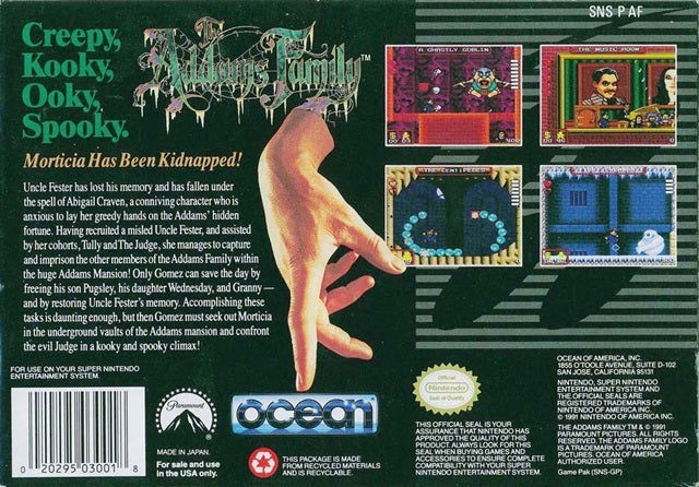 Addams Family SNES Back Cover