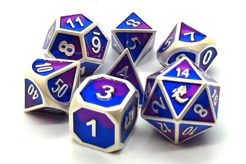 Dragon Forged: Platinum Blue & Purple - Old School 7 Piece RPG Metal Dice Set