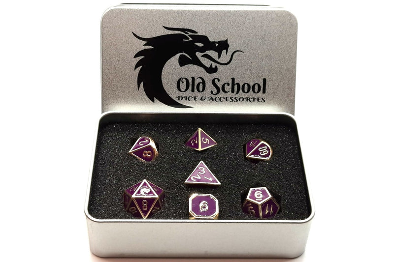 Elven Forged: Purple with Gold - Old School 7 Piece RPG Metal Dice Set