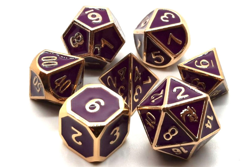 Elven Forged: Purple with Gold - Old School 7 Piece RPG Metal Dice Set