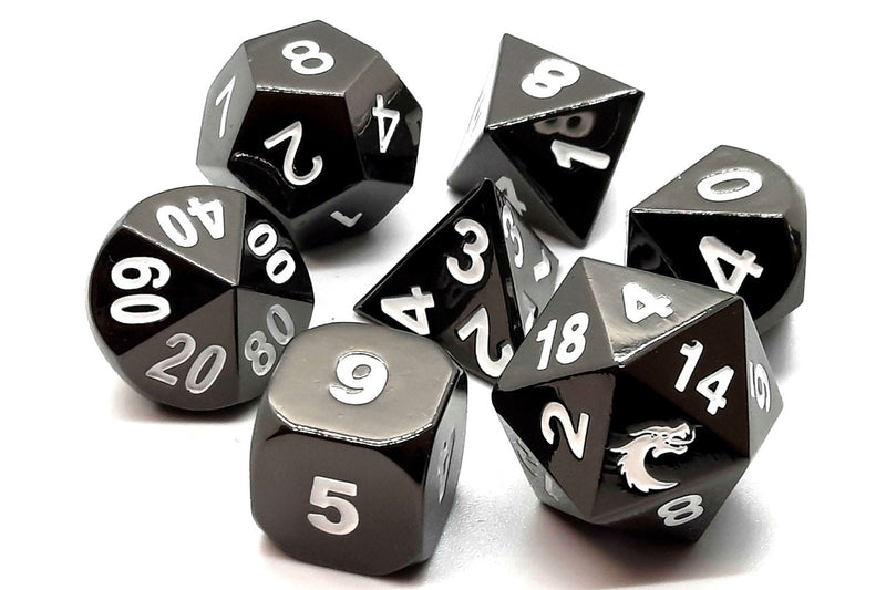 Halfling Forged: Electric Black - Old School 7 Piece RPG Metal Dice Set
