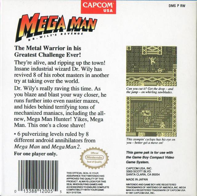 Mega Man Dr. Wily's Revenge Back Cover - Nintendo Gameboy Pre-Played