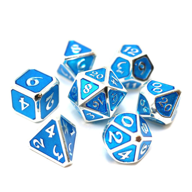 Mythica Platinum Aquamarine Metal Dice RPG Set - Die Hard Dice