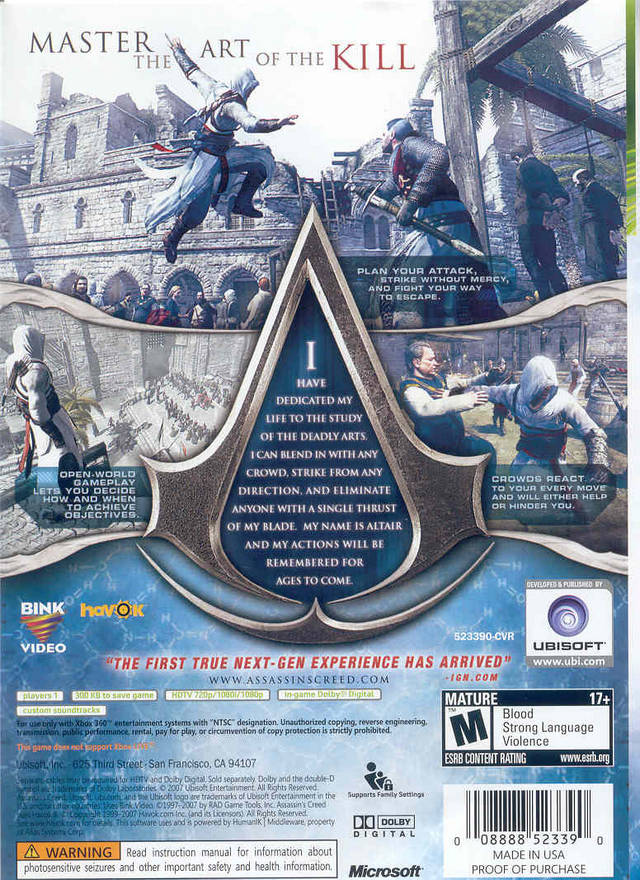 Assassin's Creed Back Cover - Xbox 360 Pre-Played