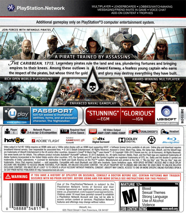 Assassin's Creed 4 Black Flag Back Cover - Playstation 3 Pre-Played