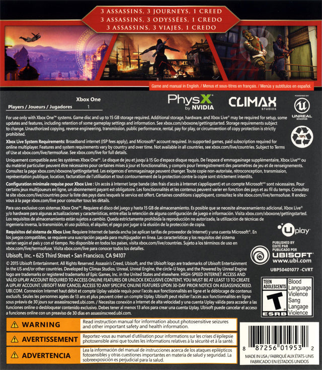 Assassin's Creed Chronicles Xbox One Back Cover