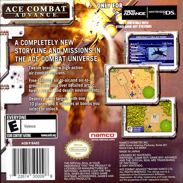 Ace Combat Advance Nintendo Gameboy Advance Back Cover