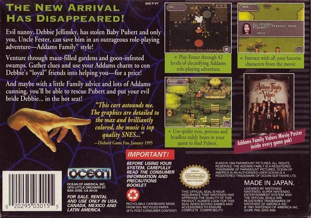 Addams Family Values SNES Back Cover