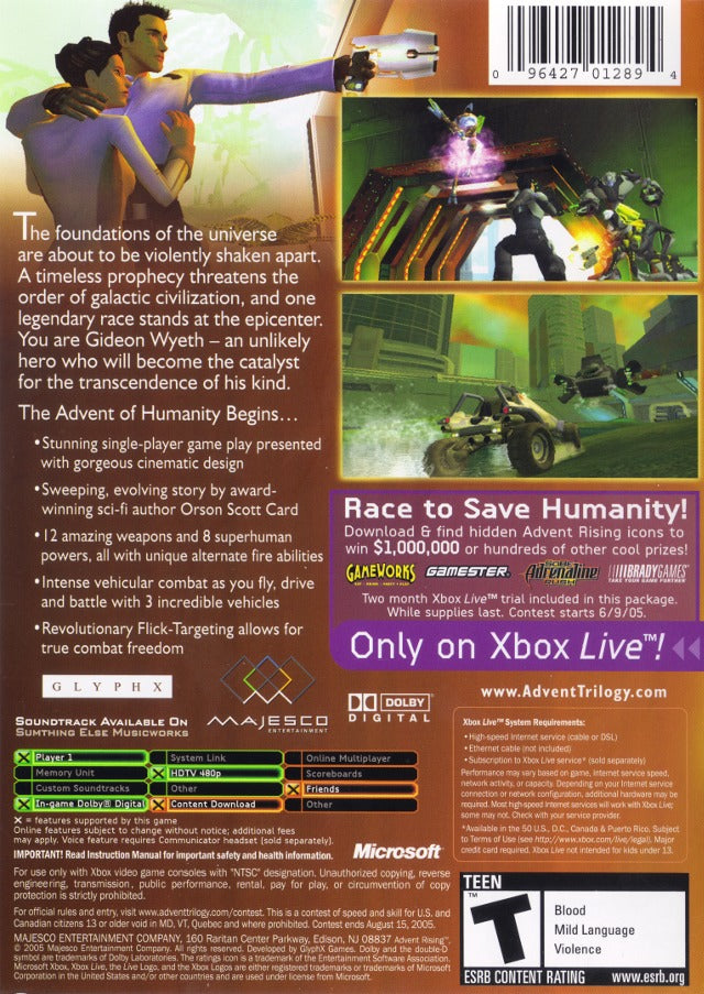 Advent Rising Xbox Back Cover