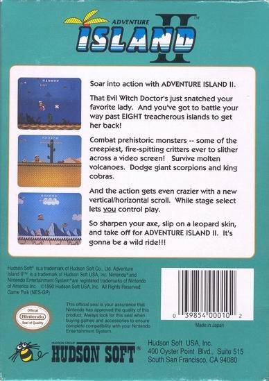 Adventure Island 2 NES Back Cover